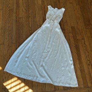 Silk nightgown night gown long cream white slip dress, small, made in England